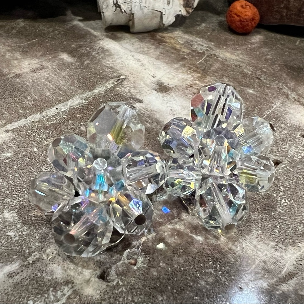 Authentic Sherman Clear AB Crystals Earrings Rhinestones Canadian 7/8” x 5/8”